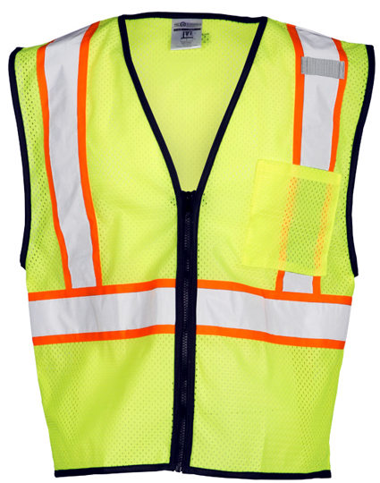 Lime, Class 2, Single Pocket, Contrasting Mesh Vest, Size: L-XL