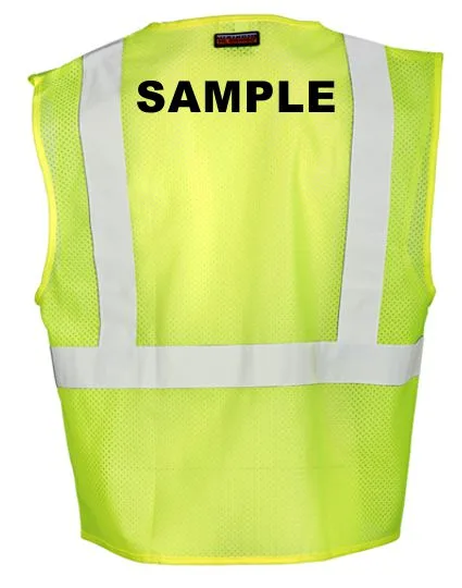 Lime, Class 2, Three Pocket, Zipper, Mesh Vest, LARGE with Custom Black Lettering