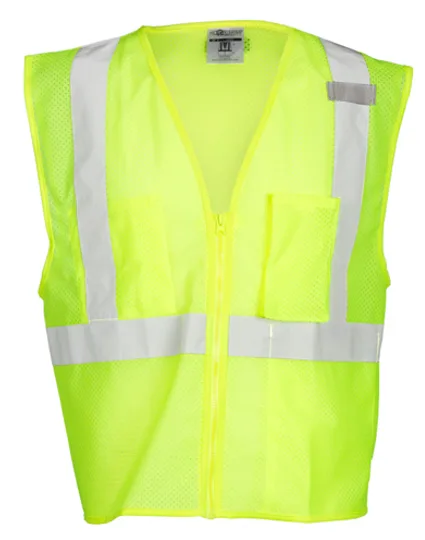 Lime, Class 2, Three Pocket, Zipper, Mesh Vest, SMALL