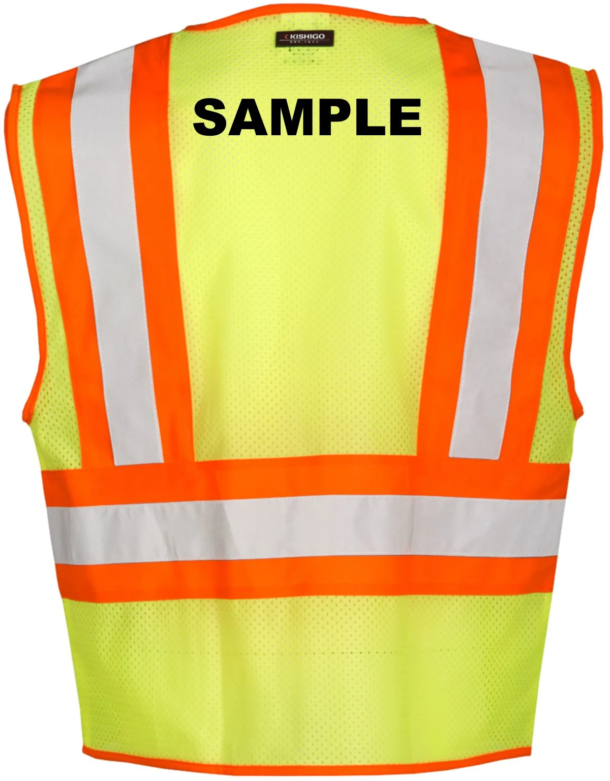 Lime, Mesh Contrasting Class 2 Safety Vest, X-Large w/Custom Black Lettering