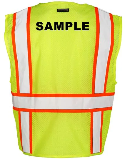 Lime Vest, Class 2, Solid Front with Mesh Back, Size: 4XL with Custom Black Lettering