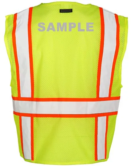 Lime Vest, Class 2, Solid Front with Mesh Back, Size: LARGE with Custom Reflective Lettering