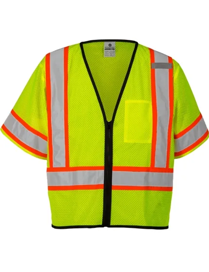 Lime, Single Pocket, Contrasting Mesh Class 3 Vest, L-XL