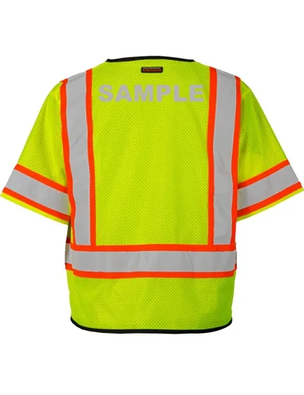 Lime, Single Pocket, Contrasting Mesh Class 3 Vest, S-M w/ Reflective Custom Lettering