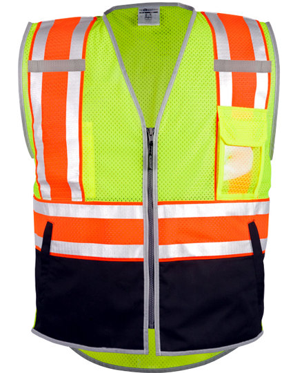 Lime, \u0027Ultimate\u0027 Reflective Class 2, Ultra-Cool Mesh, Black Bottom, Size 2XL, Safety Vest