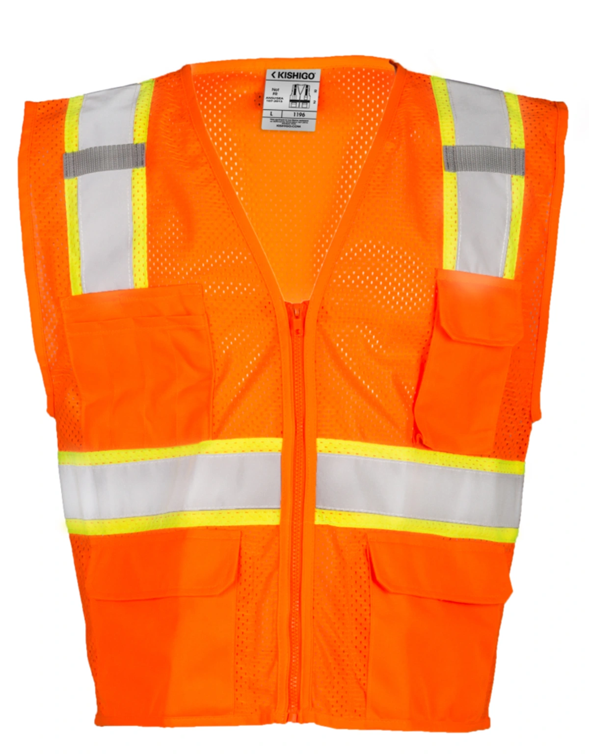 Orange, All Mesh Contrasting Class 2 Safety Vest, Medium
