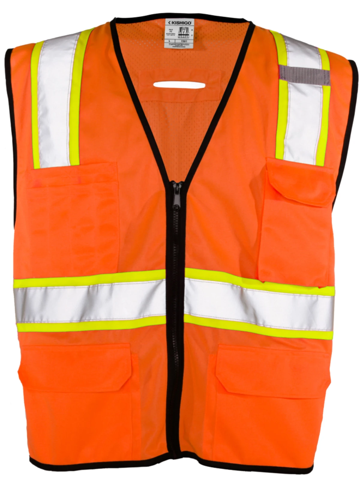 Orange, Class 2, 6 Pocket Contrast Mesh Vest, Size S-M