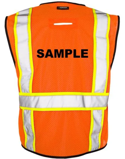 Orange, Class 2, 6 Pocket Contrast Mesh Vest, Size S-M w/ Black Custom Lettering