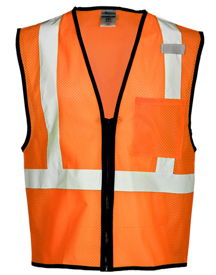 Orange, Class 2, One (1) Pocket, Zipper, Mesh Vest, SMALL-MEDIUM