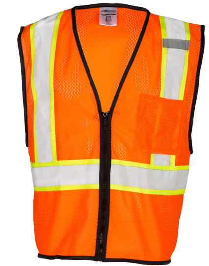 Orange, Class 2, Single Pocket, Contrasting Mesh Vest, Size: 2XL-3XL