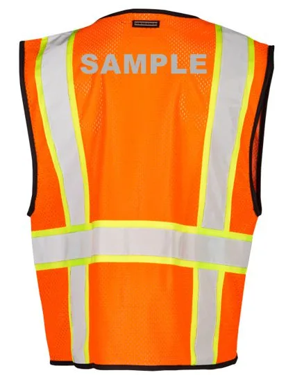 Orange, Class 2, Single Pocket, Contrasting Mesh Vest, Size: S-M w/ Reflective Custom Lettering