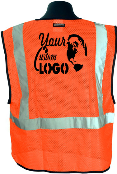 Orange Mesh, Class 2 Vest, Size L-XL with Full Color Graphic