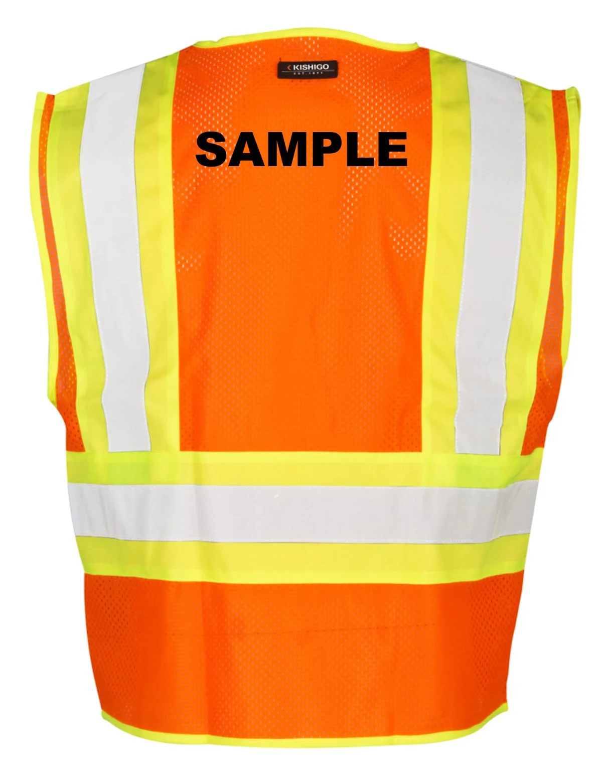 Orange, Mesh Contrasting Class 2 Safety Vest, X-Large w/Custom Black Lettering