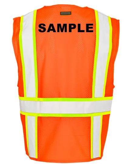 Orange Vest, Class 2, Solid Front with Mesh Back, Size: LARGE with Custom Black Lettering