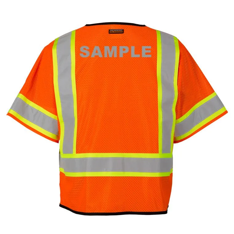 Orange, Single Pocket, Contrasting Mesh Class 3 Vest, L-XL w/ Reflective Custom Lettering
