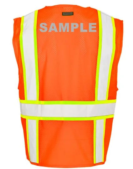 Orange Vest, Class 2, Solid Front w/ Mesh Back, Size: Small w/ Custom Reflective Lettering