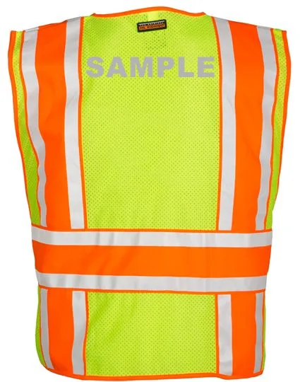 Premium, 4-Point\"Break Away\", Lime \u0026 Orange Contrasting, Class 2, M-Xl w/ Reflective Custom Lettering