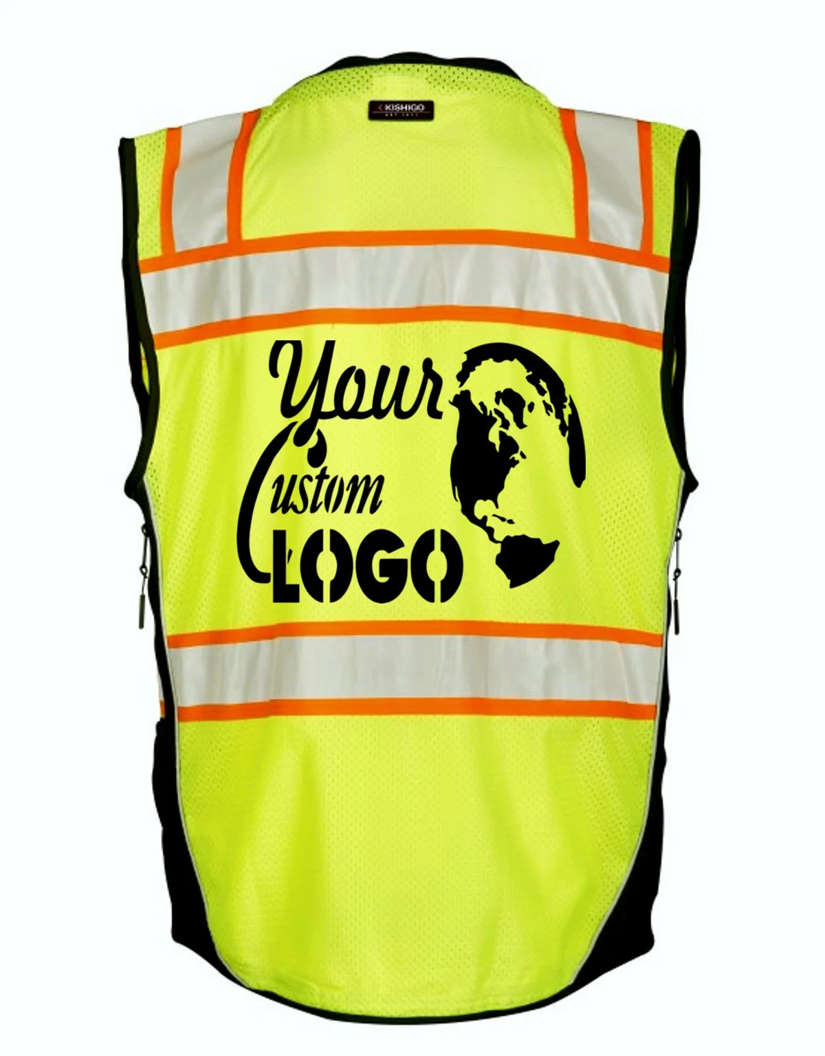 Kishigo Lime, Premium Black Series Surveyors Vest, Class 2, Small with Full Color Graphic