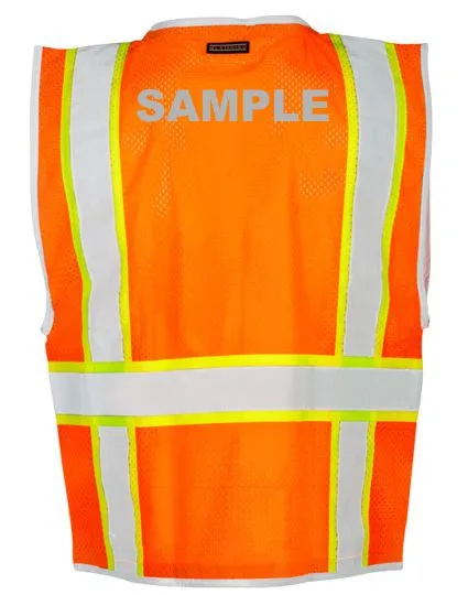 Premium BRILLIANT, Orange Mesh, Class 2 Surveyors Vest, LARGE w/ Reflective Custom Lettering