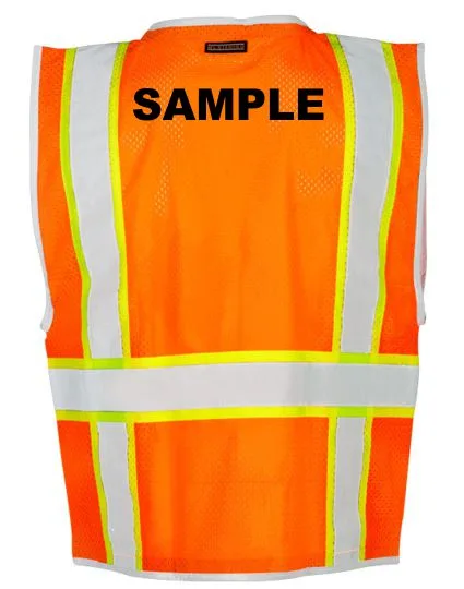 Premium Brilliant, Orange Mesh, Class 2 Surveyors Vest, Small w/ Non-Reflective Custom Lettering