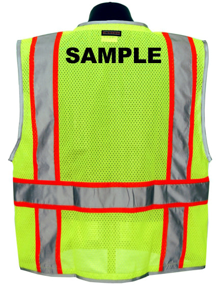 Premium BRILLIANT, Ultra-Cool Lime Mesh, Class 2 Vest, LARGEw/Non-Reflective Custom Lettering