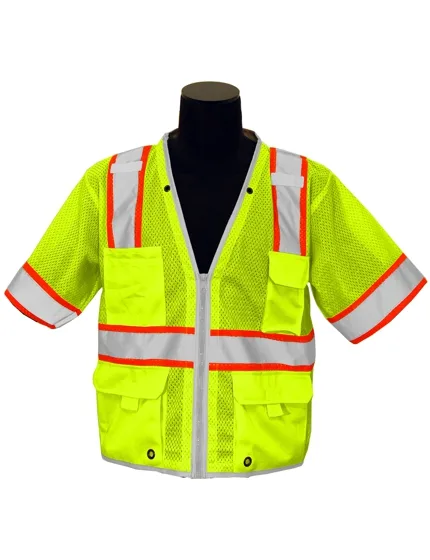 Premium Brilliant, Ultra-Cool Lime Mesh, Class 3 Surveyors Vest, 5Xl w/ Single Color Graphic