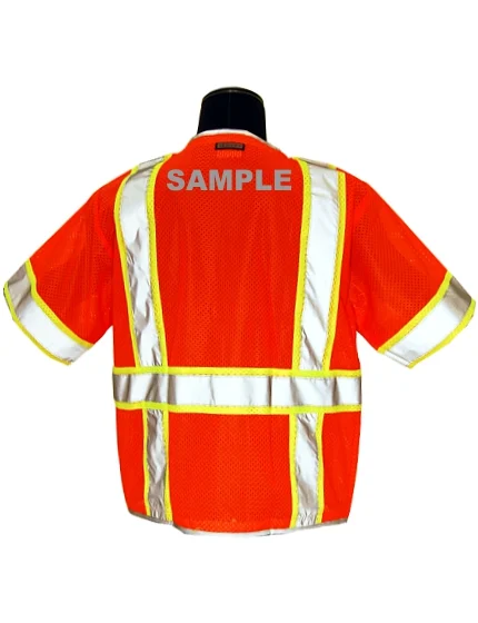 Premium \u0027Brilliant\u0027 Ultra-Cool Orange Mesh, Class 3 Vest, 4XL w/Reflective Custom Lettering