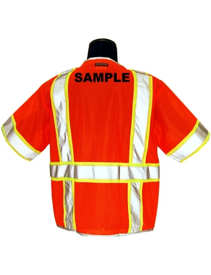 Premium \u0027Brilliant\u0027 Ultra-Cool Orange Mesh, Class 3 Vest, LARGE w/Non-Reflective Custom Lettering