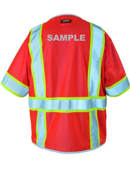 Premium BRILLIANT, Ultra-Cool Red Mesh, Class 3 Surveyors Vest, LARGE w/Reflective Custom Lettering