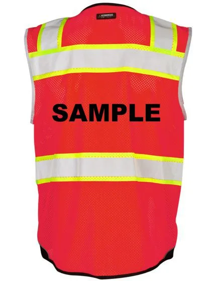 Red Mesh, Premium Black Bottom Class 2 Vest, 5Xl w/ Black Custom Lettering
