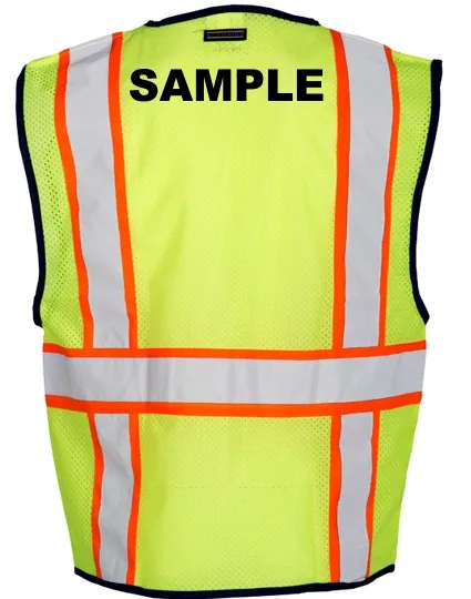 S-M, Lime, Four (4) Pocket, Contrasting Mesh Class 2 Vest w/ Black Custom Lettering
