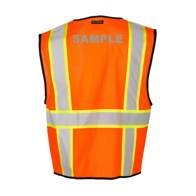 S-M, Orange, Four (4) Pocket, Contrasting Mesh Class 2 Vest w/ Reflective Custom Lettering