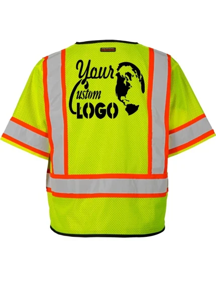 Lime, Single Pocket, Contrasting Mesh Class 3 Vest, L-XL with Full Color Graphic