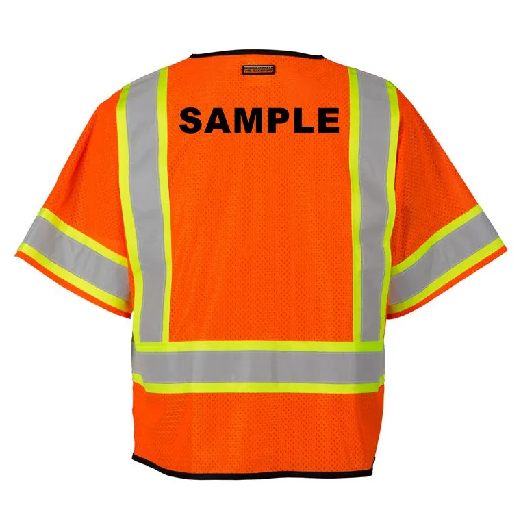 Orange, Single Pocket, Contrasting Mesh Class 3 Vest, 4XL-5XL w/ Black Custom Lettering