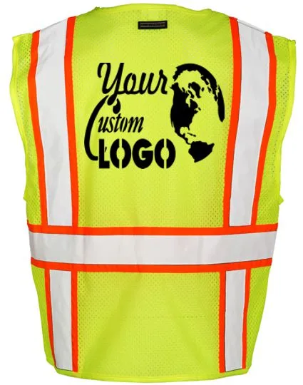 Lime Vest, Class 2, Solid Front w/ Mesh Back, Size: Medium w/ Single Color Graphic