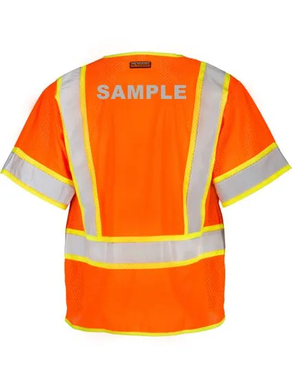 Standard, Ultra-Cool Orange Mesh, Class 3 Surveyors Vest, 5XL with Reflective Custom Lettering
