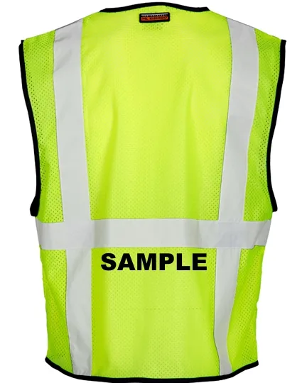 Super Economy Lime Mesh, Class 2 Vest w/6 Pockets \u0026 Zipper Front Closure, S-M \u0026 Custom Black Lettering 