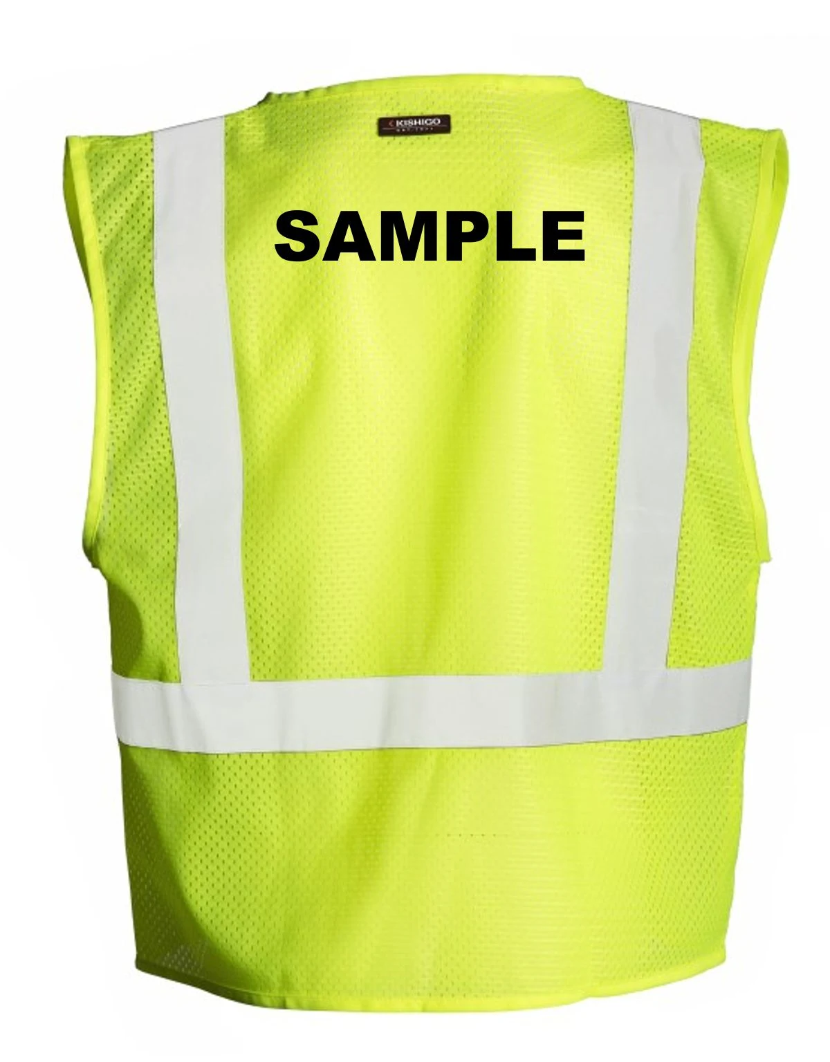 Super Saver, Lime Mesh Class 2 Vest w/4 Pockets \u0026 Velcro Closure, Small w/Custom Black Text