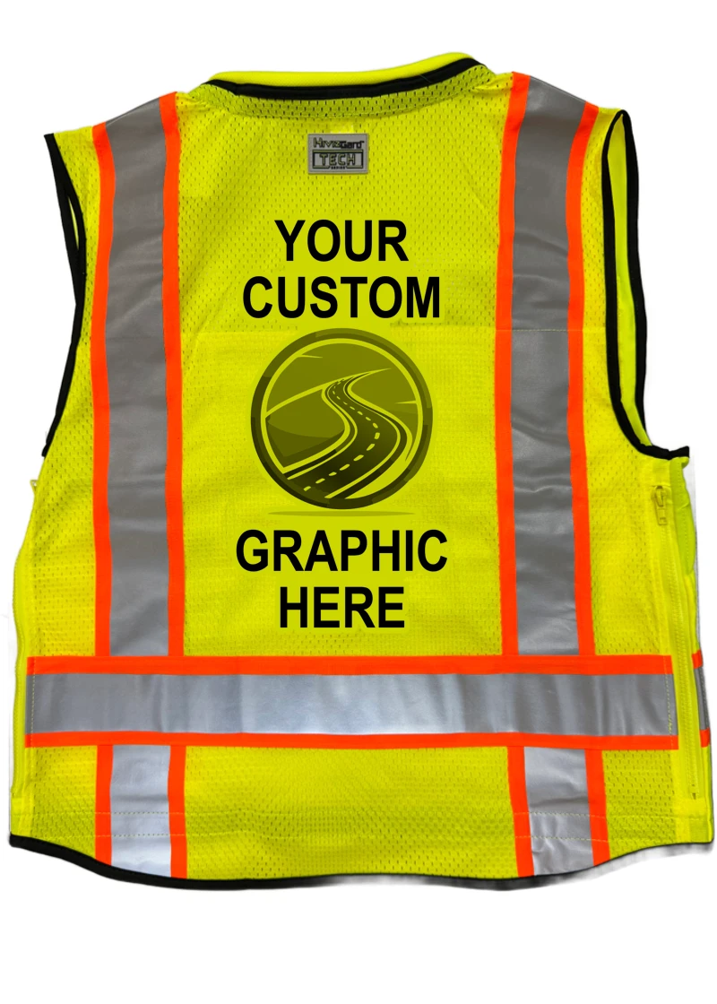 Liberty Hivizgard Tech Series Two Tone, Class 2 Surveyor Vest, Lime, 4Xl w/ Single Color Custom Graphic