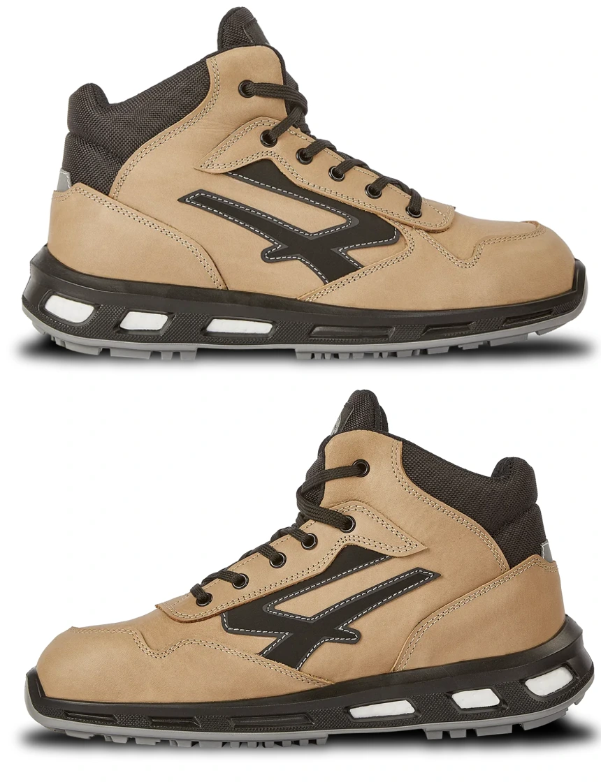 U-Power \"Keg\" - Mid-Cut, Full Leather, Aluminum Safety Toe Shoe with \"Energy Return\" to Reduce Fatigue, Tobacco Upper with Black Sole