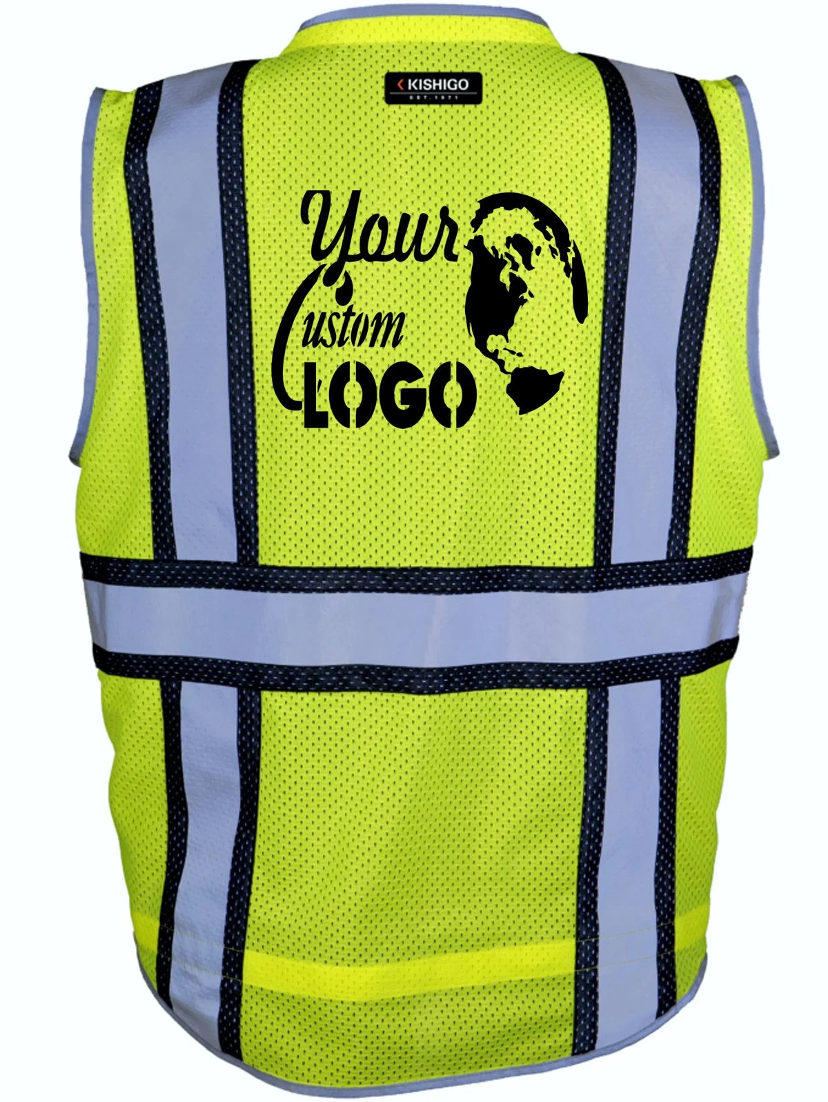 Premium BRILLIANT, Ultra-Reflective Lime Mesh, Class 2 Vest, L with Single Color Graphic