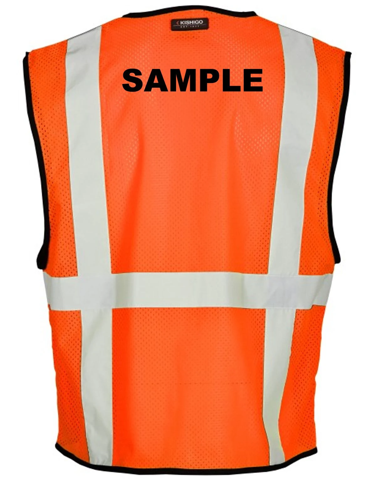 Super Economy Orange Mesh, Class 2 Vest w/6 Pockets \u0026 Zipper Front Closure, L-XL \u0026 Custom Black Lettering 