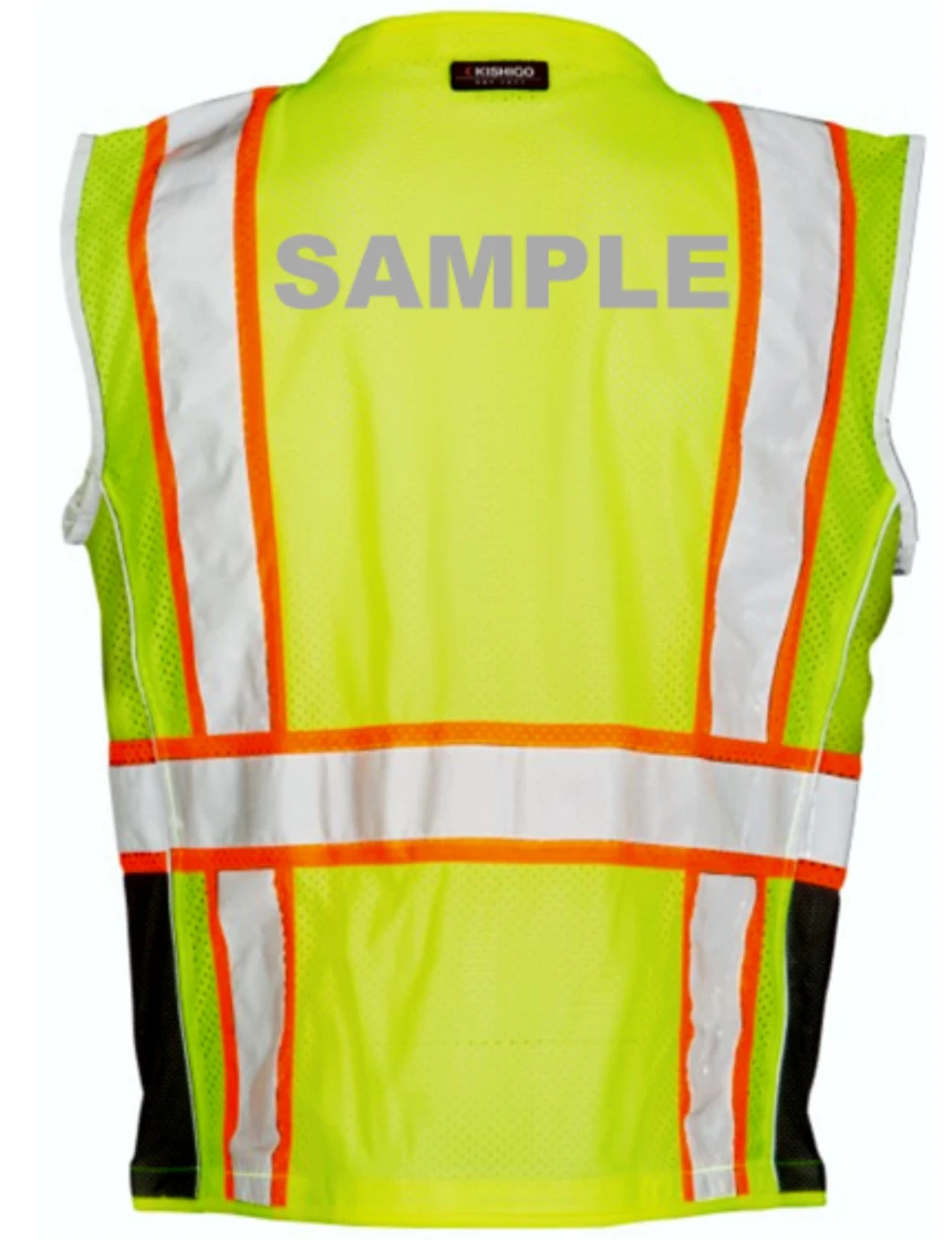 Kishigo Premium Black Series™ Lime, Class 2 Safety Vest, 3XL with Custom Reflective Text