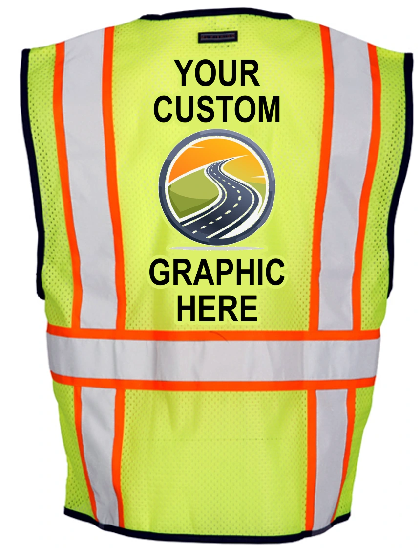 Lime, Class 2, Single Pocket, Contrasting Mesh Vest, Size: L-XL with Full Color Graphic