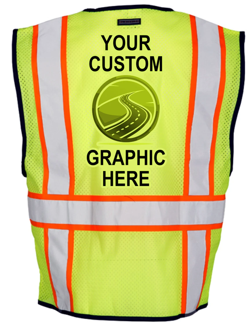 Lime, Class 2, Single Pocket, Contrasting Mesh Vest, Size: L-XL with Single Color Graphic
