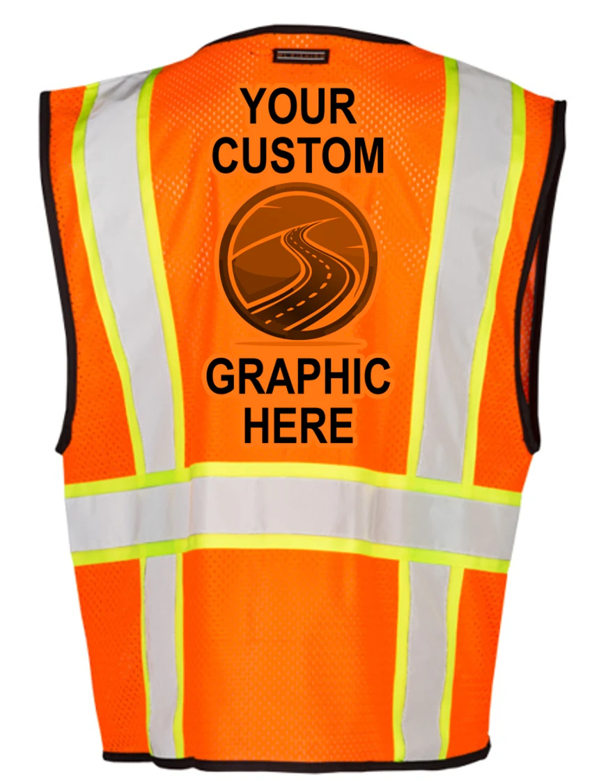 Orange, Class 2, Single Pocket, Contrasting Mesh Vest, Size: 4XL-5XL with Single Color Graphic