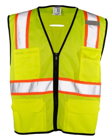 Lime, Class 2, 6 Pocket Contrast Mesh Vest, Size S-M