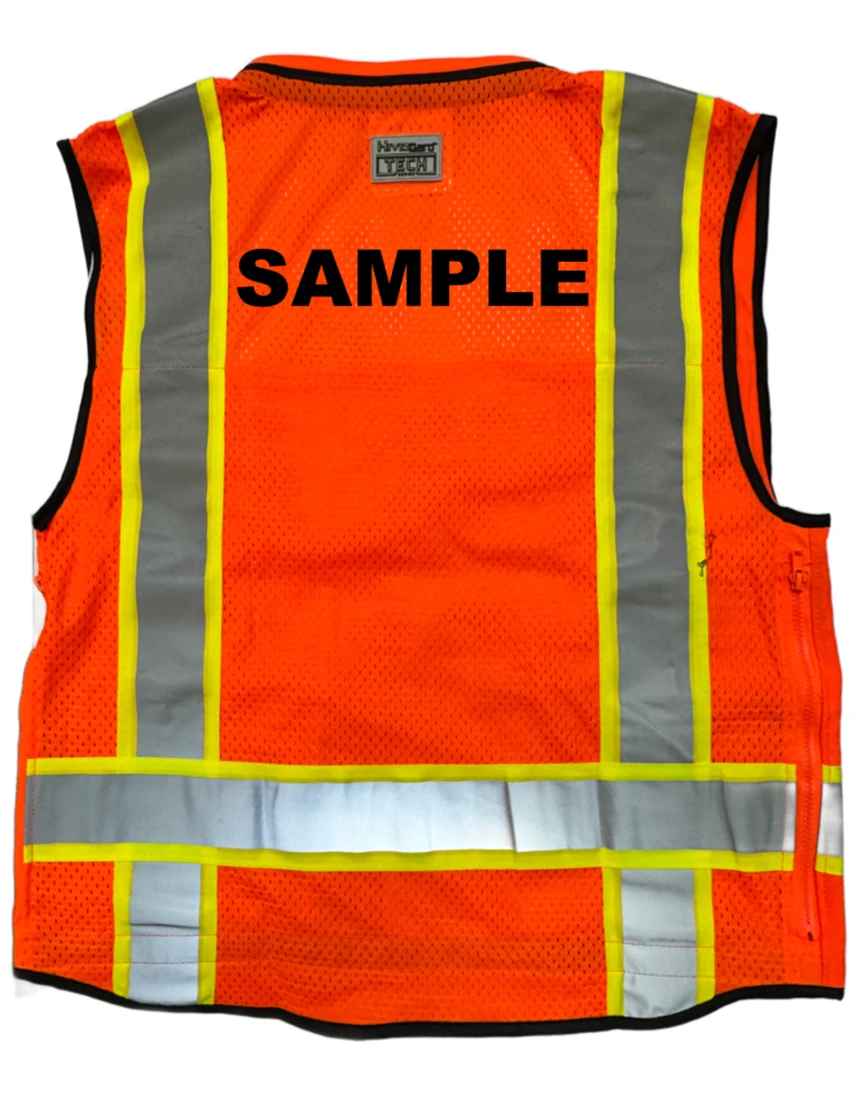 Liberty HiVizGard™ Tech Series, Class 2 Surveyor Vest, Orange, 4XL with Custom Black Lettering