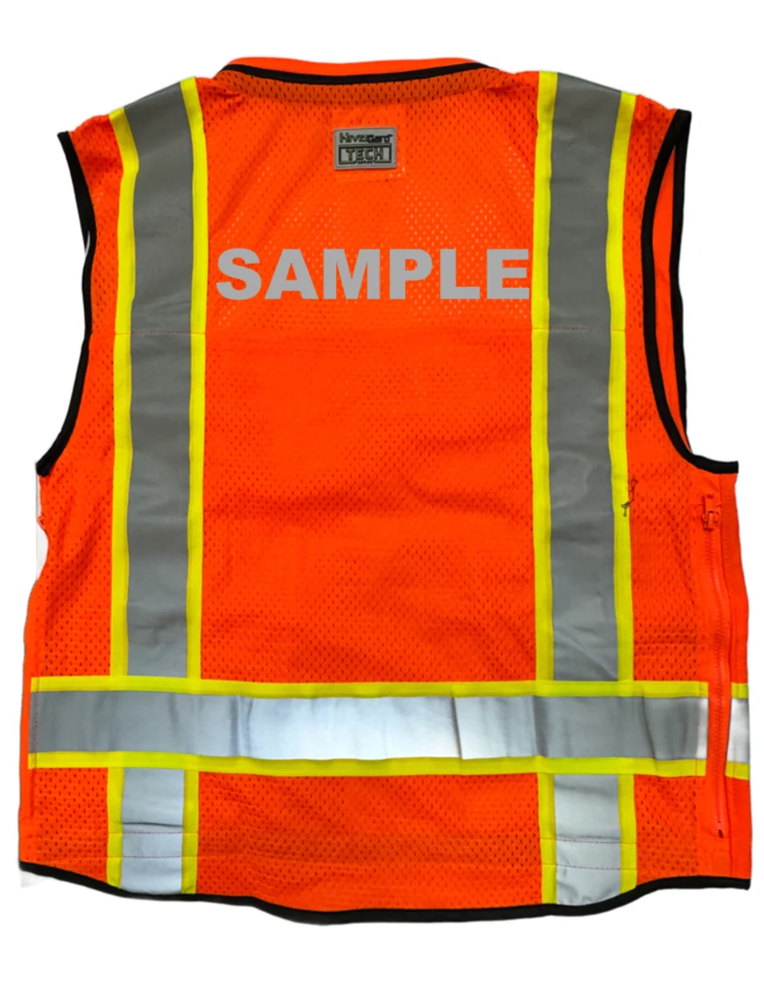 Liberty HiVizGard™ Tech Series, Class 2 Surveyor Vest, Orange, Small with Custom Reflective Lettering