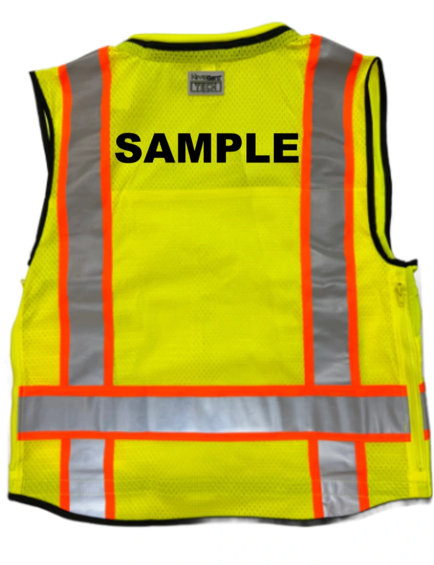 Liberty HiVizGard™ Tech Series, Class 2 Surveyor Vest, Lime, Small with Custom Black Lettering
